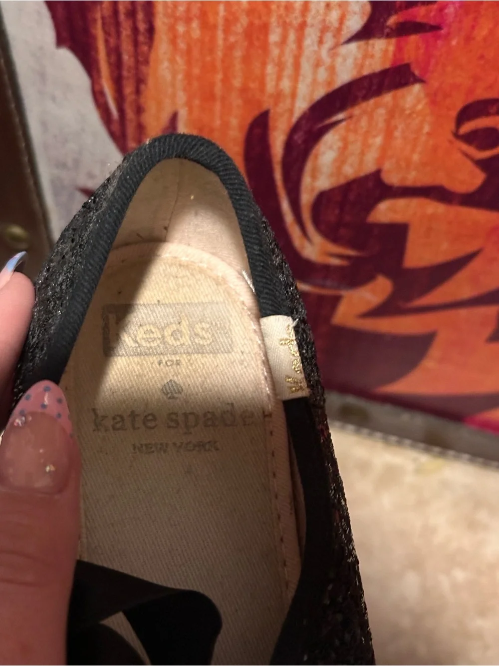 kate spade Black Glitter Ribbon Lace Women's Sneakers